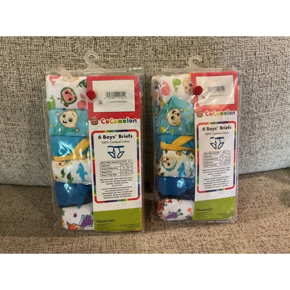 Cocomelon Boys Briefs 6 Pack 100% Cotton Underwear Size 2T-3T Blue Assorted